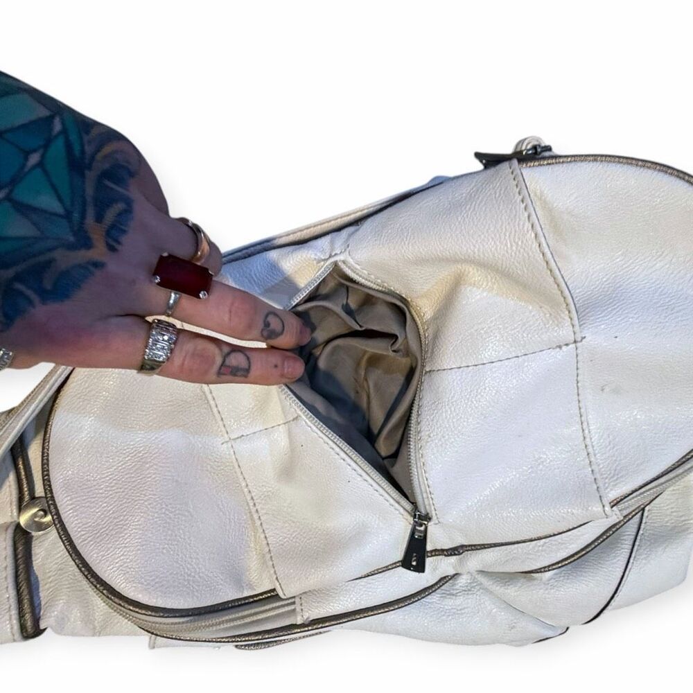 Vintage White Genuine Leather Convertible Backpack Purse Shoulder Bag Travel Day - Picture 8 of 10